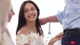 FFM threesome featuring a sexy teen bride and two wedding planners