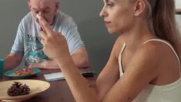 Skinny teen sucks off horny old man cock after she gets hardcore fucked by him