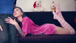 Teen sucks cock on the couch